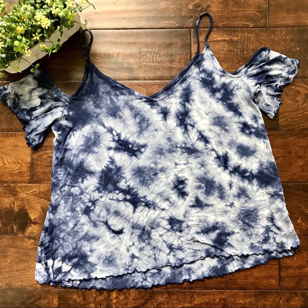 Cold-Shoulder Tie-Dye Spaghetti Strap Top in Navy Blue - Picture 5 of 7